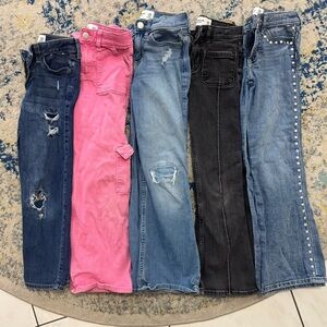 Abercrombie Kids Distressed & Embellished Jeans in Blue, Pink, & Black 5/6 Long